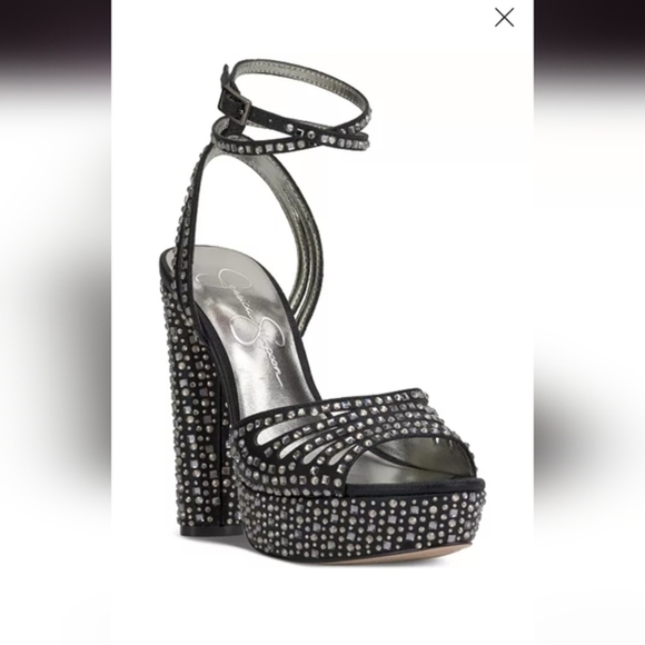 Jessica Simpson Iralin Black Rhinestone crystal Platform Heels size 10 brand new - Picture 6 of 11